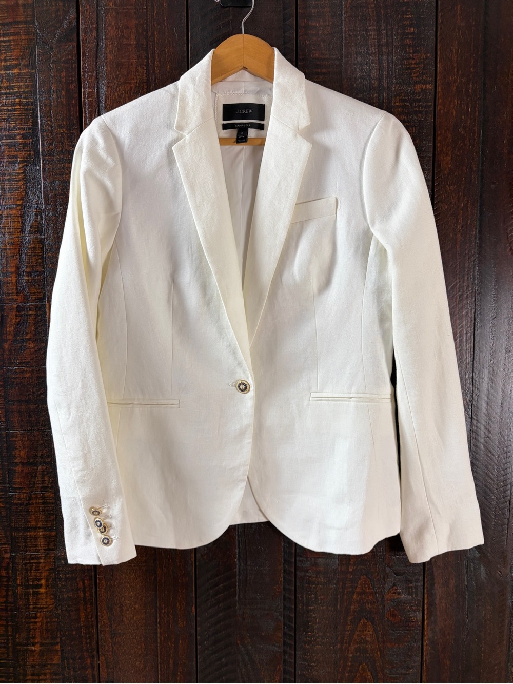 J.Crew Campbell 100% Linen Blazer Jacket 6 Ivory Off White Nautical Button Suit